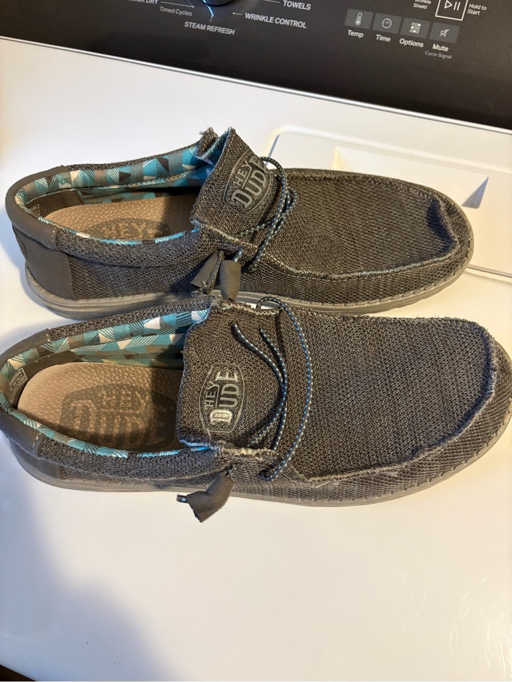 Hey Dude Gray Canvas Casual Slip-On Boat Shoes with Teal Lining